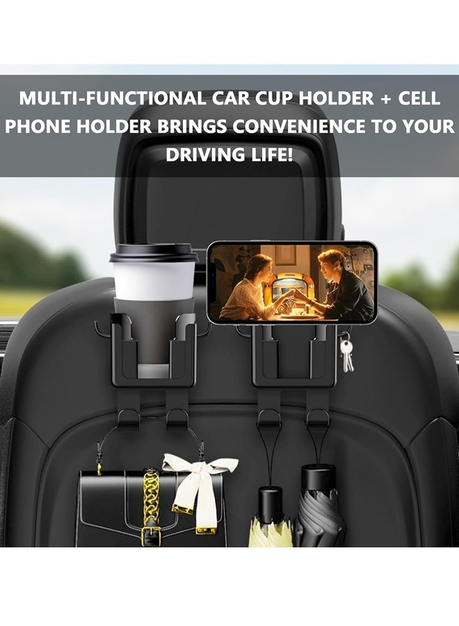2PCS Multifunctional Car Cup Holder + Car Phone Holder + Car Purse Hook,Hanging Back Seat Car Organizer with Headrest Hooks - Image 5